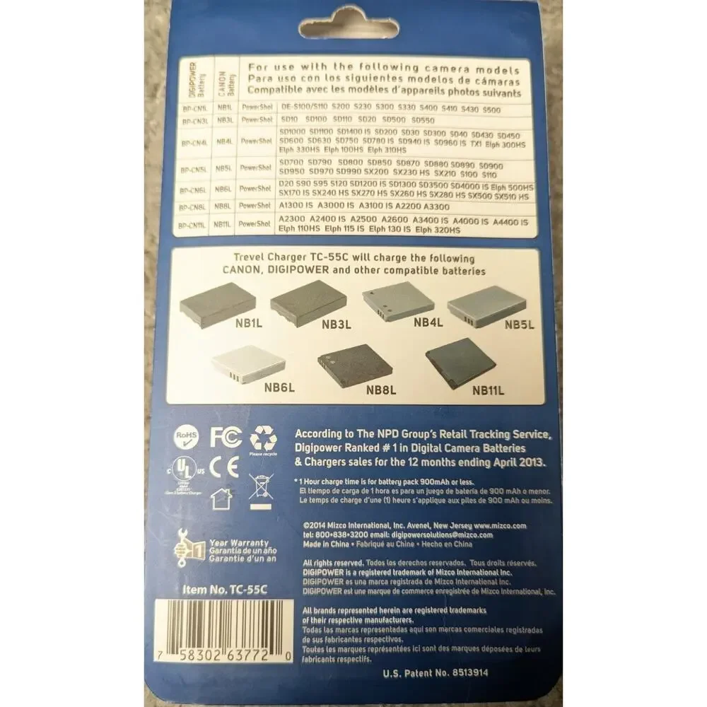 Digipower Digital Camera Travel Charger CANON POWER SHOT TC-55C 1 hr charge time